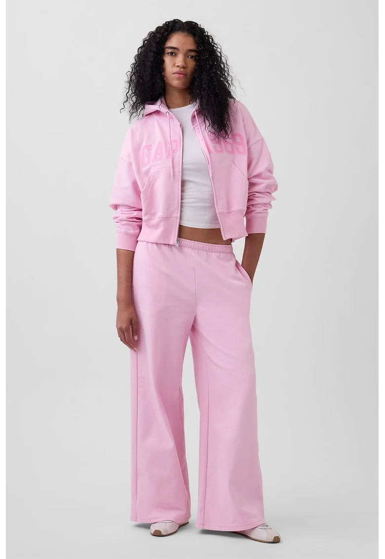 Pantaloni de trening cu croiala ampla si talie elastica, Roz
