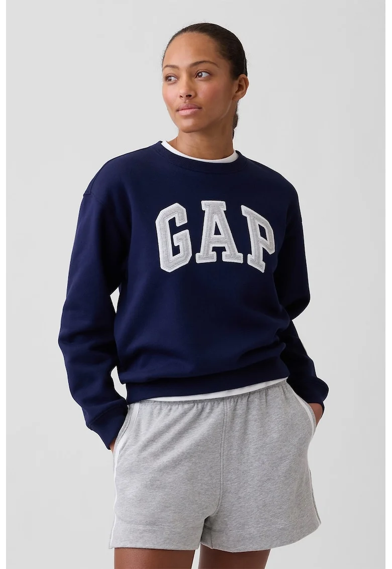 Bluza de trening cu decolteu la baza gatului si logo, Bleumarin