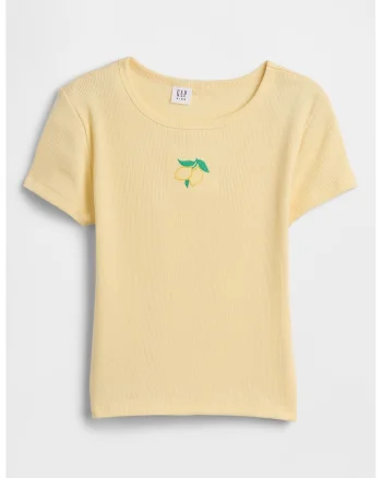 Tricou striat cu broderie cu fructe, Portocaliu deschis