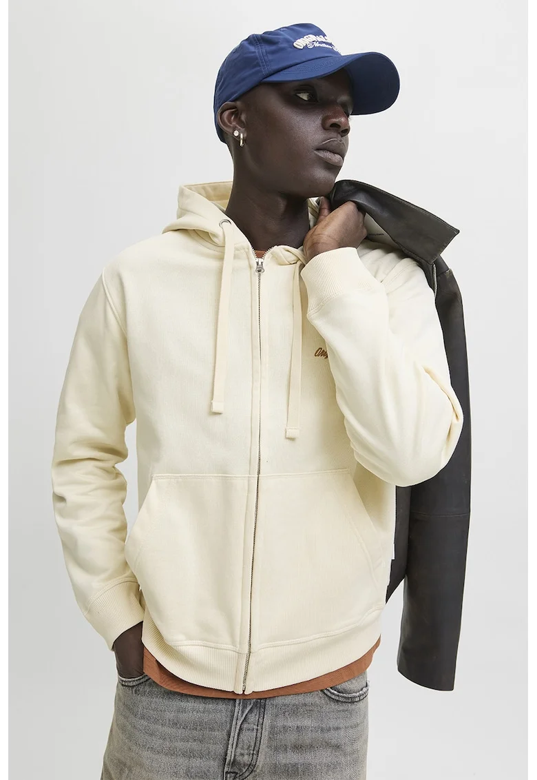 Hanorac relaxed fit cu fermoar, Maro camel