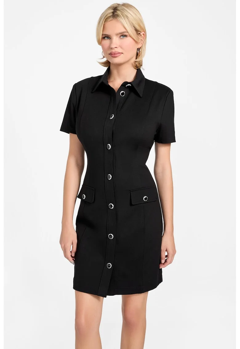 Rochie cu nasturi si maneci scurte, Negru