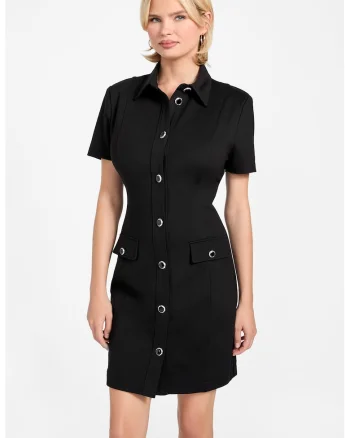 Rochie cu nasturi si maneci scurte, Negru