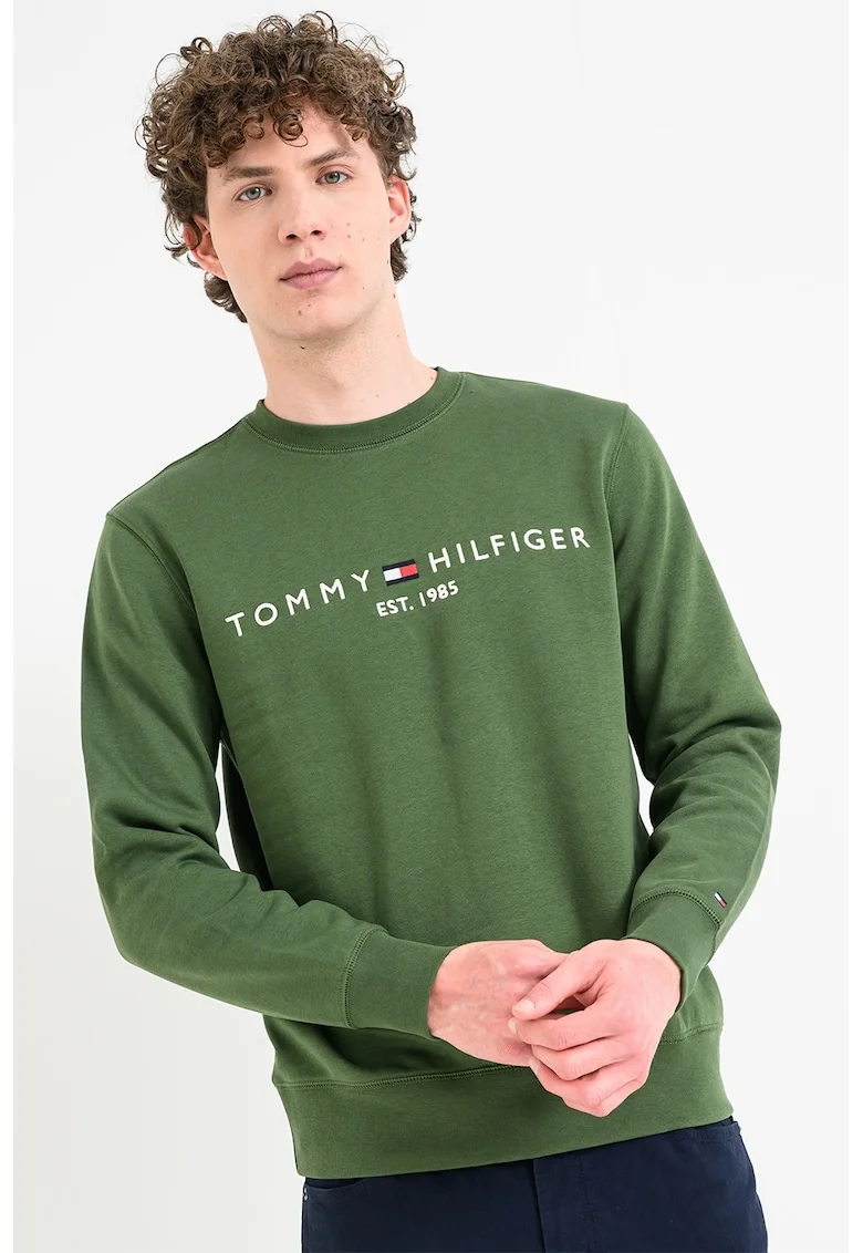 Bluza de trening brodata cu logo, Verde