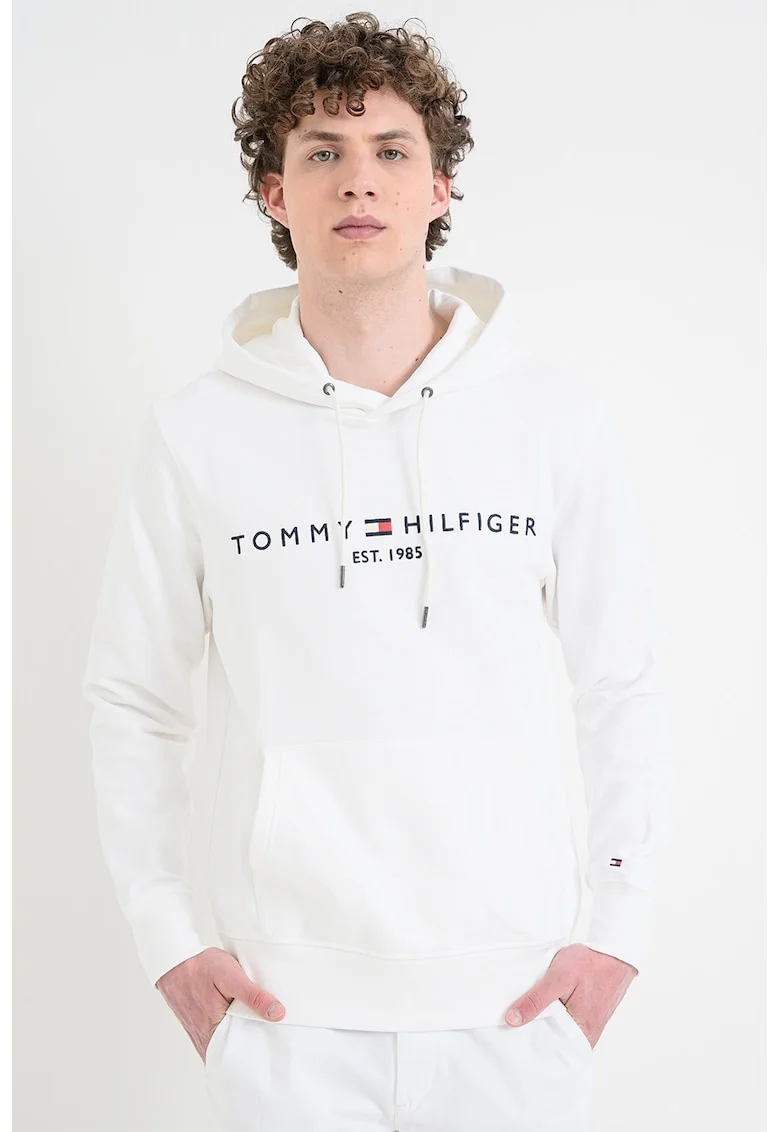 Hanorac din bumbac organic cu logo brodat, Alb