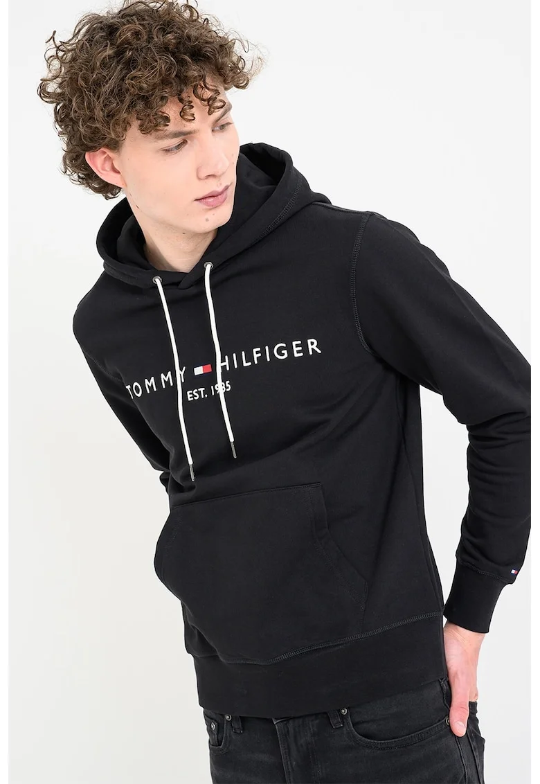 Hanorac din bumbac organic cu logo brodat, Negru
