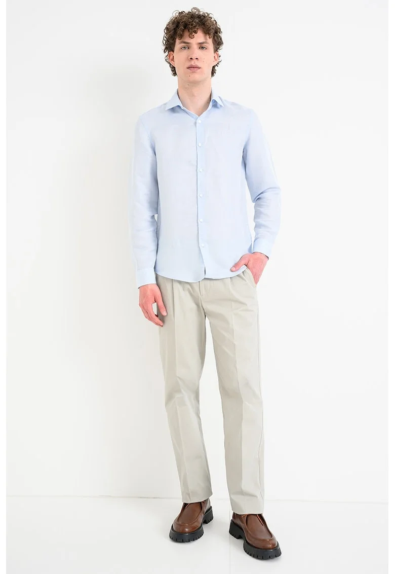 Camasa slim fit din amestec de lyocell si in, Albastru pastel