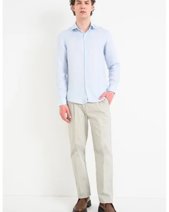 Camasa slim fit din amestec de lyocell si in, Albastru pastel