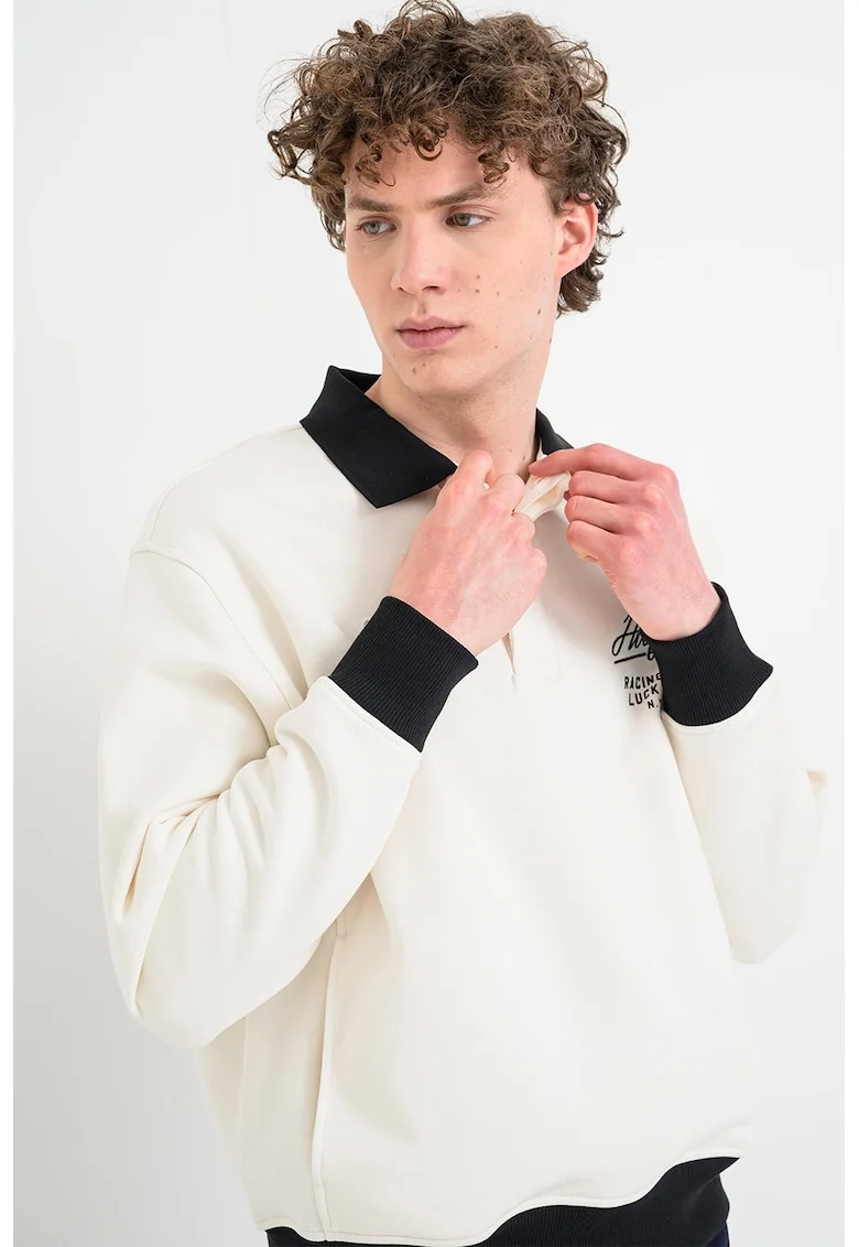 Bluza polo de trening cu logo Modernin Athleisure, Alb