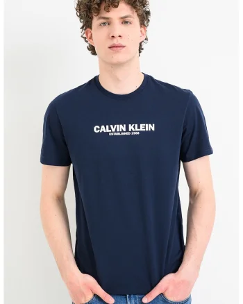 Tricou cu decolteu la baza gatului si logo, Bleumarin