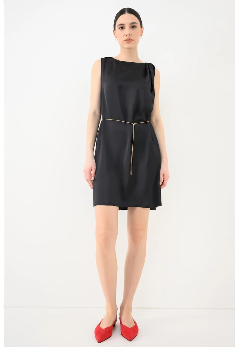 Rochie din satin cu decolteu barcuta Koberi, Negru
