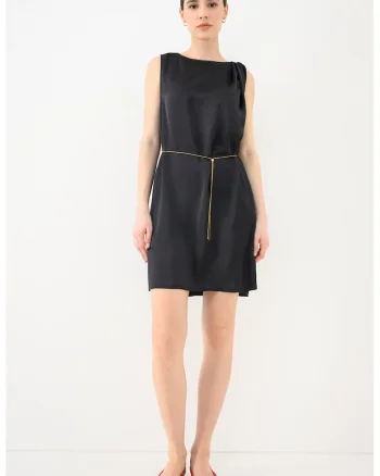 Rochie din satin cu decolteu barcuta Koberi, Negru