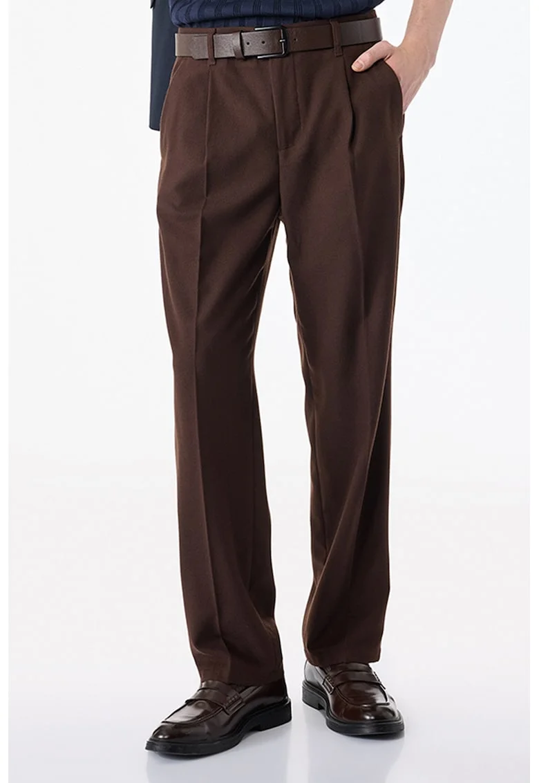 Pantaloni Chino cu talie medie, Maro inchis