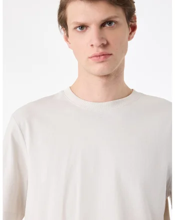 Tricou de bumbac cu decolteu la baza gatului, Alb murdar