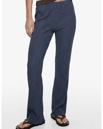 Pantaloni texturati mid-high, Albastru prafuit