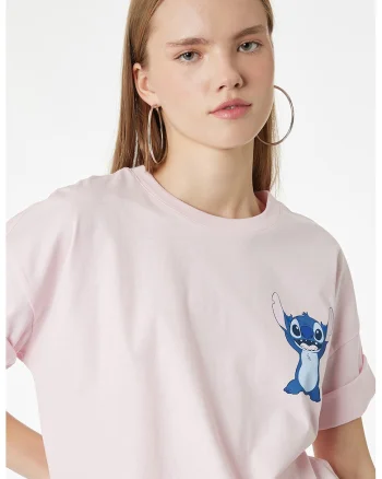Tricou de bumbac cu Stitch, Roz pal