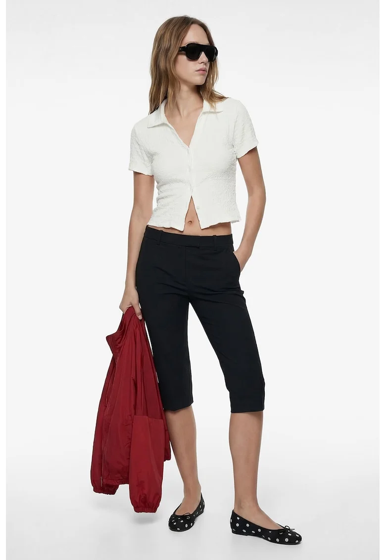 Tricou crop texturat, Alb