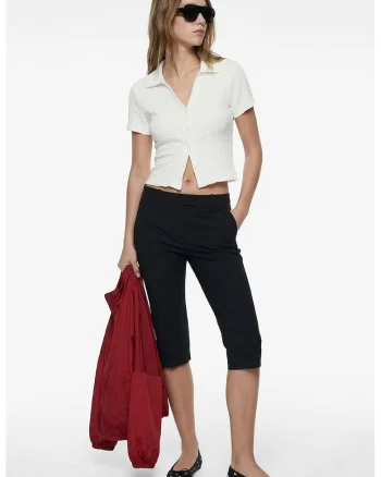 Tricou crop texturat, Alb