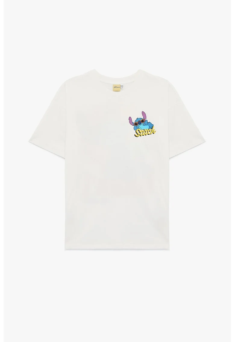 Tricou supradimensionat cu imprimeu Stitch, Alb