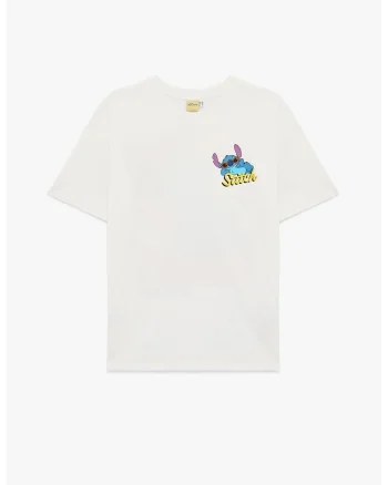 Tricou supradimensionat cu imprimeu Stitch, Alb