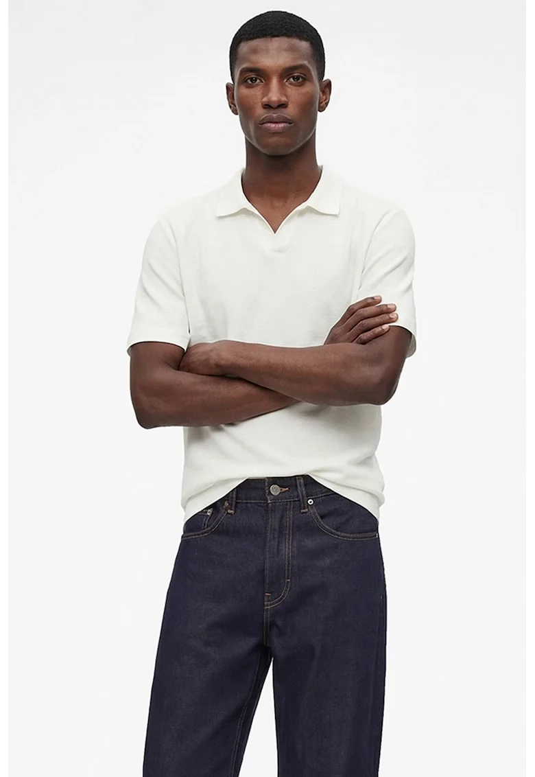 Tricou polo texturat, Alb