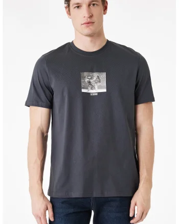 Tricou de bumbac cu imprimeu foto, Gri antracit