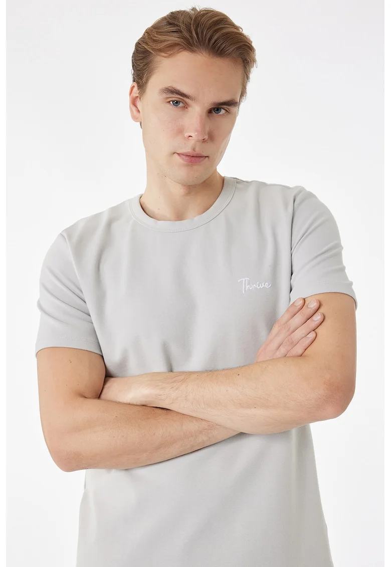 Tricou uni cu decolteu la baza gatului, Gri deschis