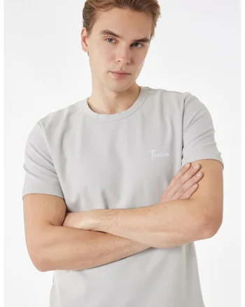 Tricou uni cu decolteu la baza gatului, Gri deschis