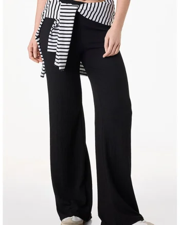 Pantaloni cu croiala ampla si talie inalta, Negru