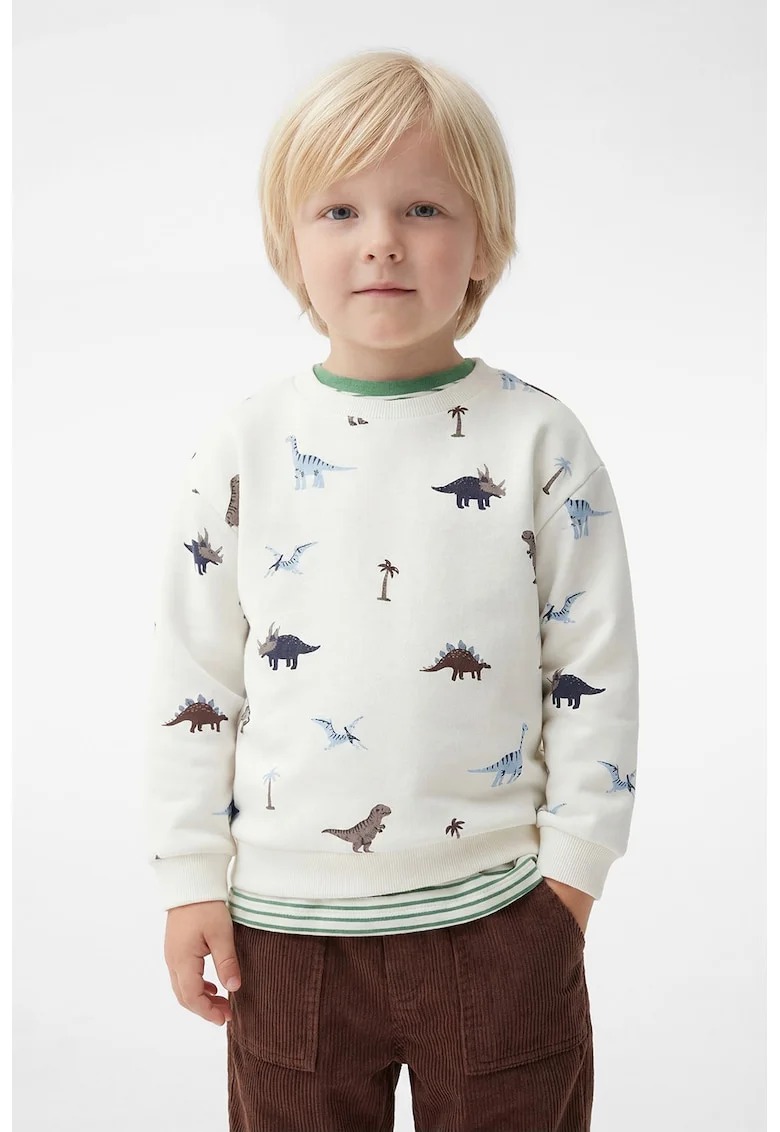 Bluza de trening din bumbac cu imprimeu dinozaur, Alb