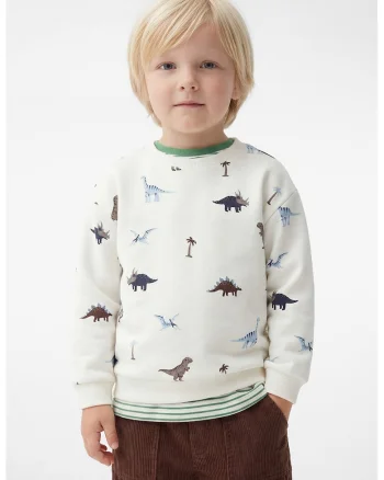Bluza de trening din bumbac cu imprimeu dinozaur, Alb