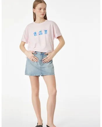 Tricou de bumbac cu imprimeu Stitch, Roz pal