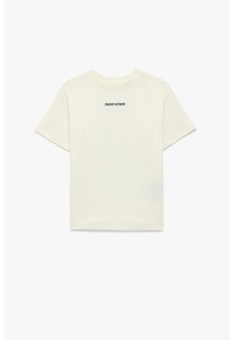 Tricou supradimensionat cu imprimeu text, Alb murdar