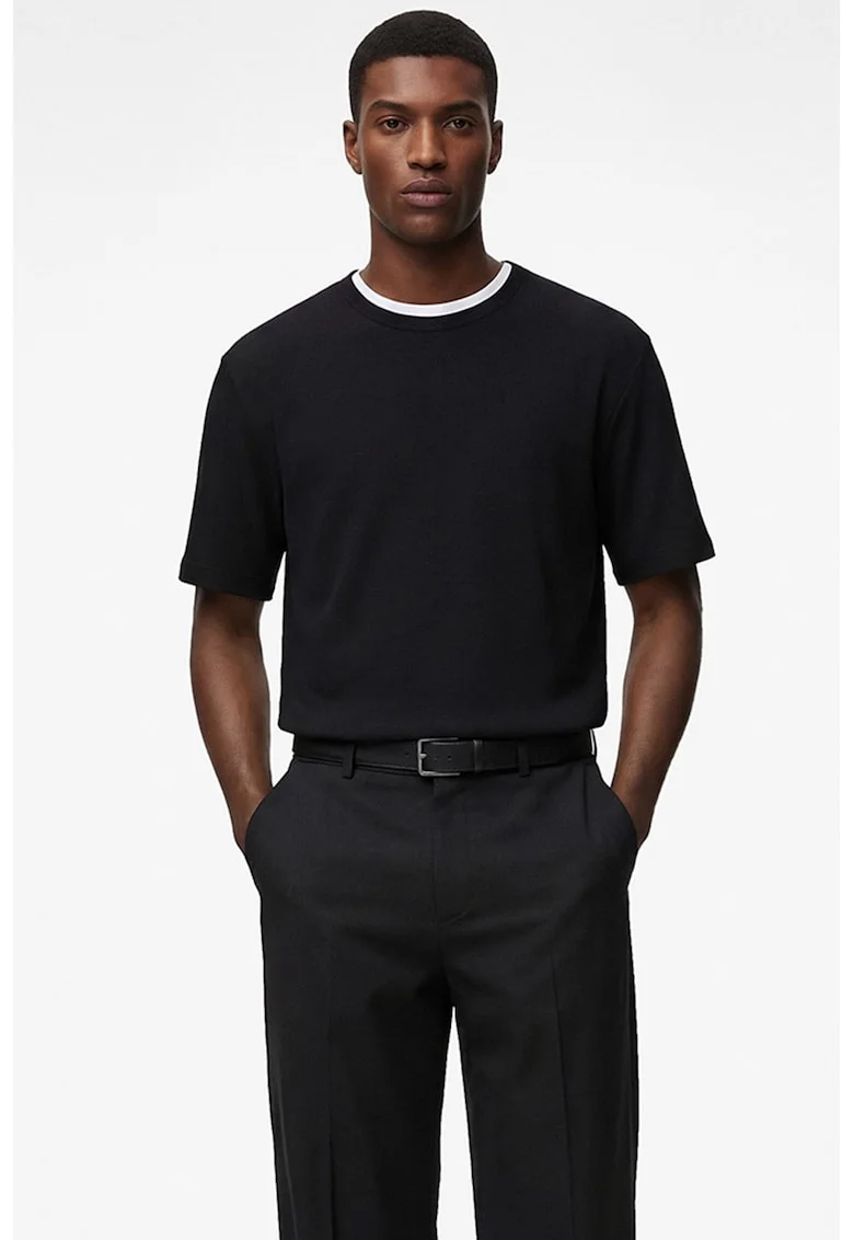 Tricou regular fit cu aspect texturat, Negru
