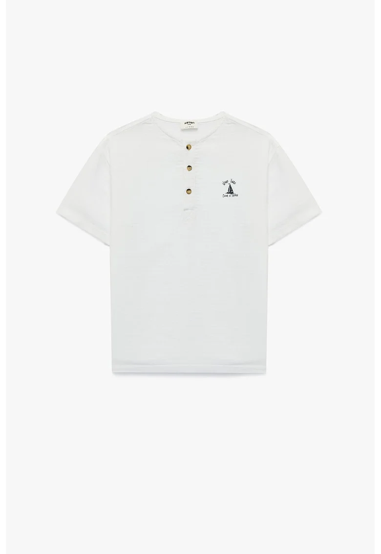 Tricou de bumbac cu fenta cu nasturi, Alb