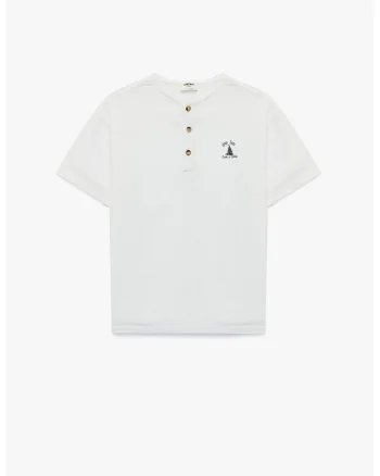 Tricou de bumbac cu fenta cu nasturi, Alb