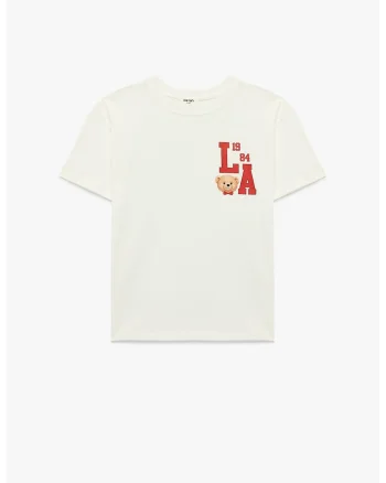 Tricou de bumbac cu imprimeu grafic pe spate, Rosu/Alb murdar
