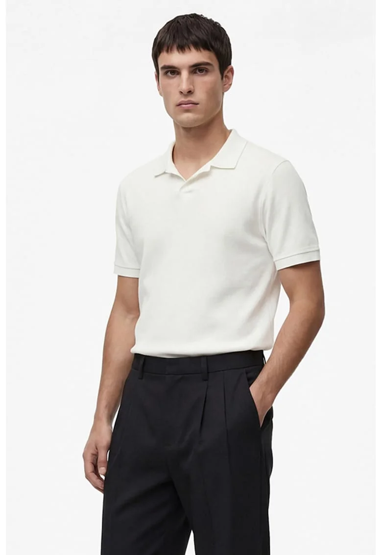 Tricou polo regular fit, texturat, Alb