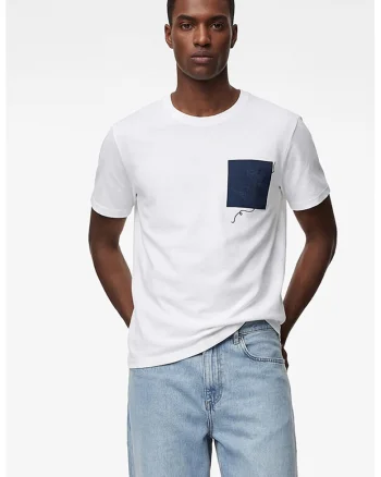 Tricou regular fit cu aplicatie contrastanta pe piept, Alb