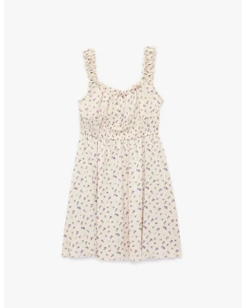 Rochie cu model floral si decolteu patrat, Violet/Bej deschis