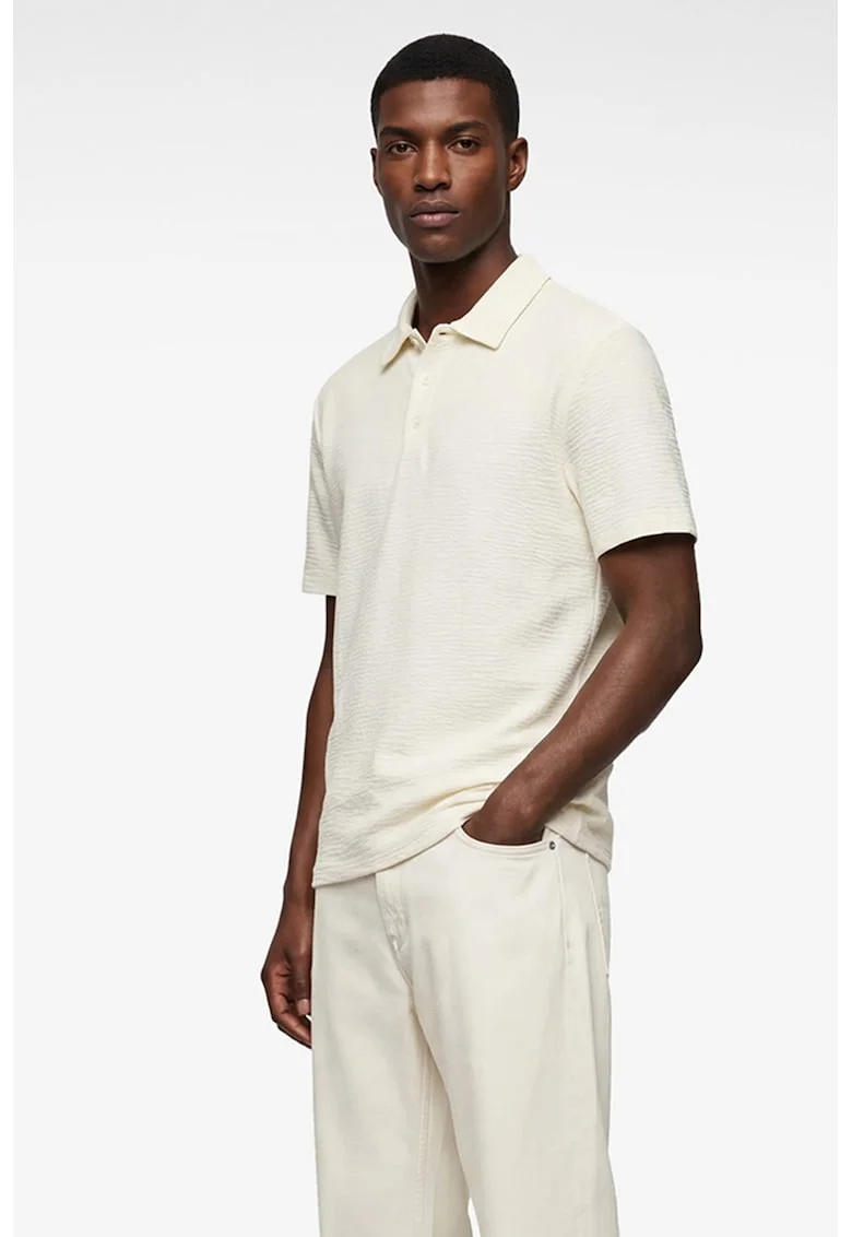 Tricou polo texturat, Crem