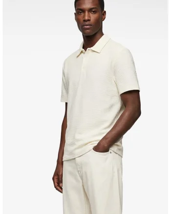 Tricou polo texturat, Crem