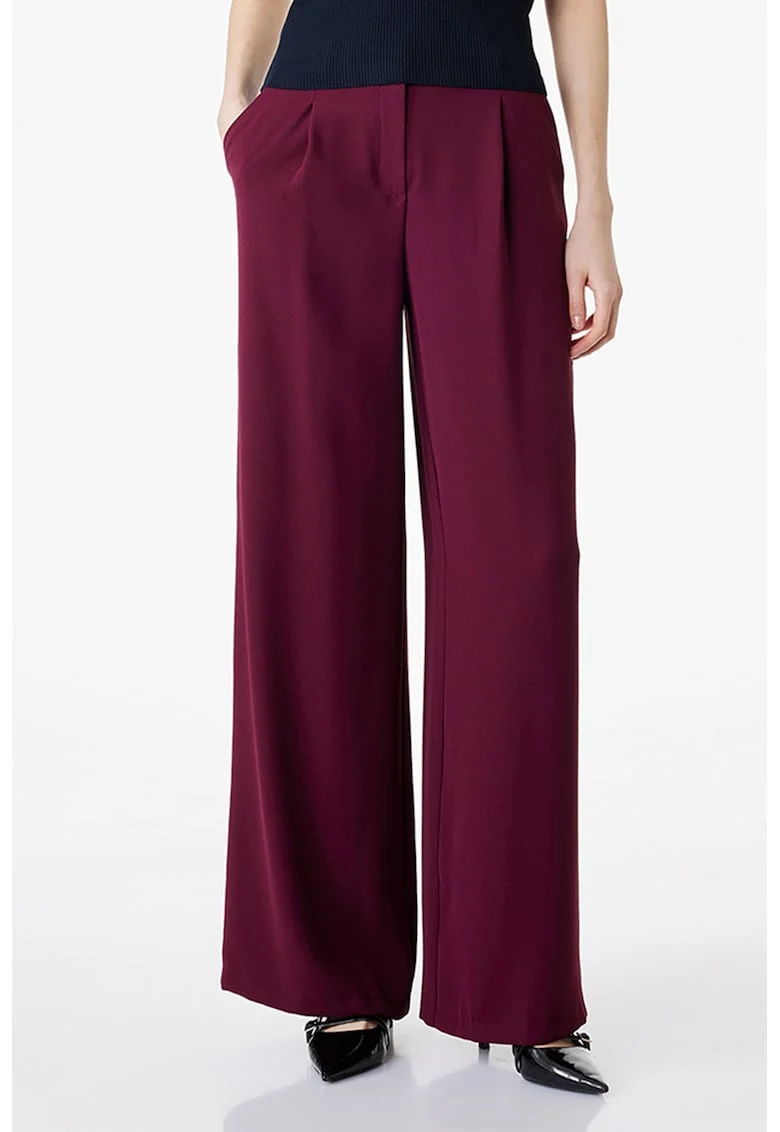 Pantaloni pallazo cu pliu frontal inversat, Rosu inchis