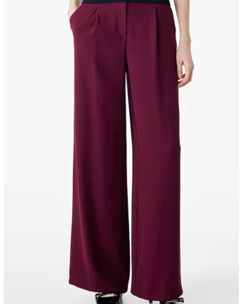 Pantaloni pallazo cu pliu frontal inversat, Rosu inchis