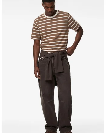 Tricou regular fit cu dungi, Alb optic/Caramel