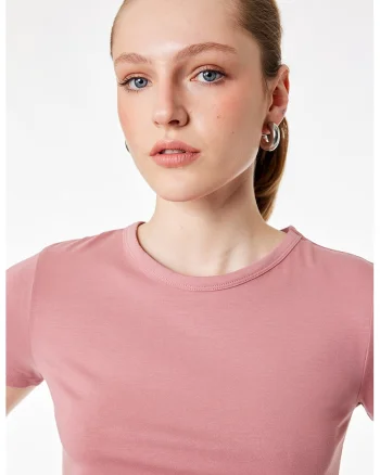 Tricou slim fit uni, Roz prafuit
