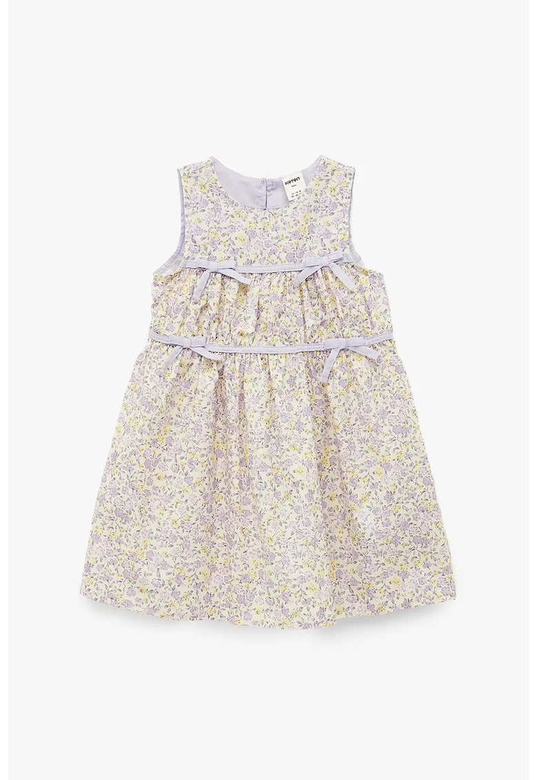 Rochie de bumbac cu funde, Violet/Galben pal/Verde pal
