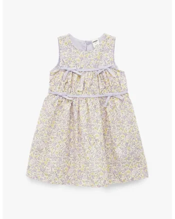 Rochie de bumbac cu funde, Violet/Galben pal/Verde pal