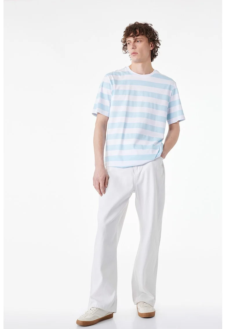 Tricou de bumbac cu dungi, Albastru pastel/Alb optic
