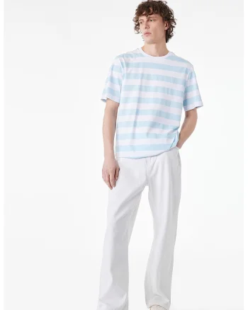 Tricou de bumbac cu dungi, Albastru pastel/Alb optic