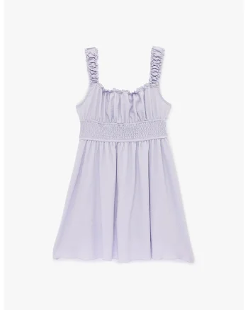 Rochie cu decolteu patrat si insertie elastica in talie, Lila